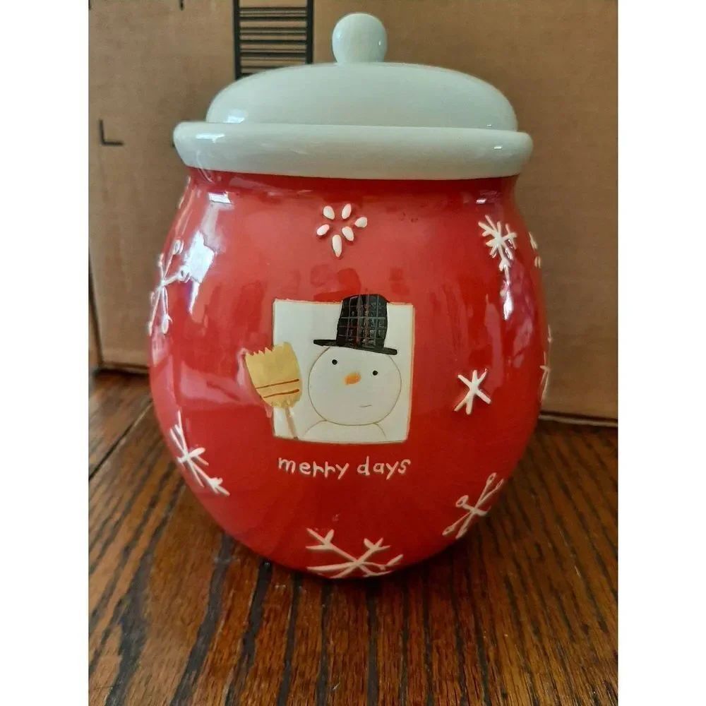 Hallmark Merry Days Snonman Snowflake Christmas Ceramic Cookie Candy Treat Jar